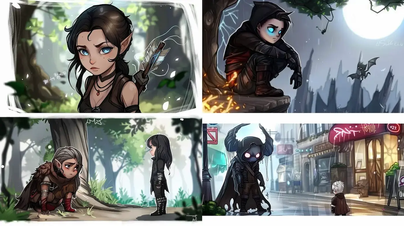 Fantasy-inspired character illustrations with whimsical elements - Midjourney sref style