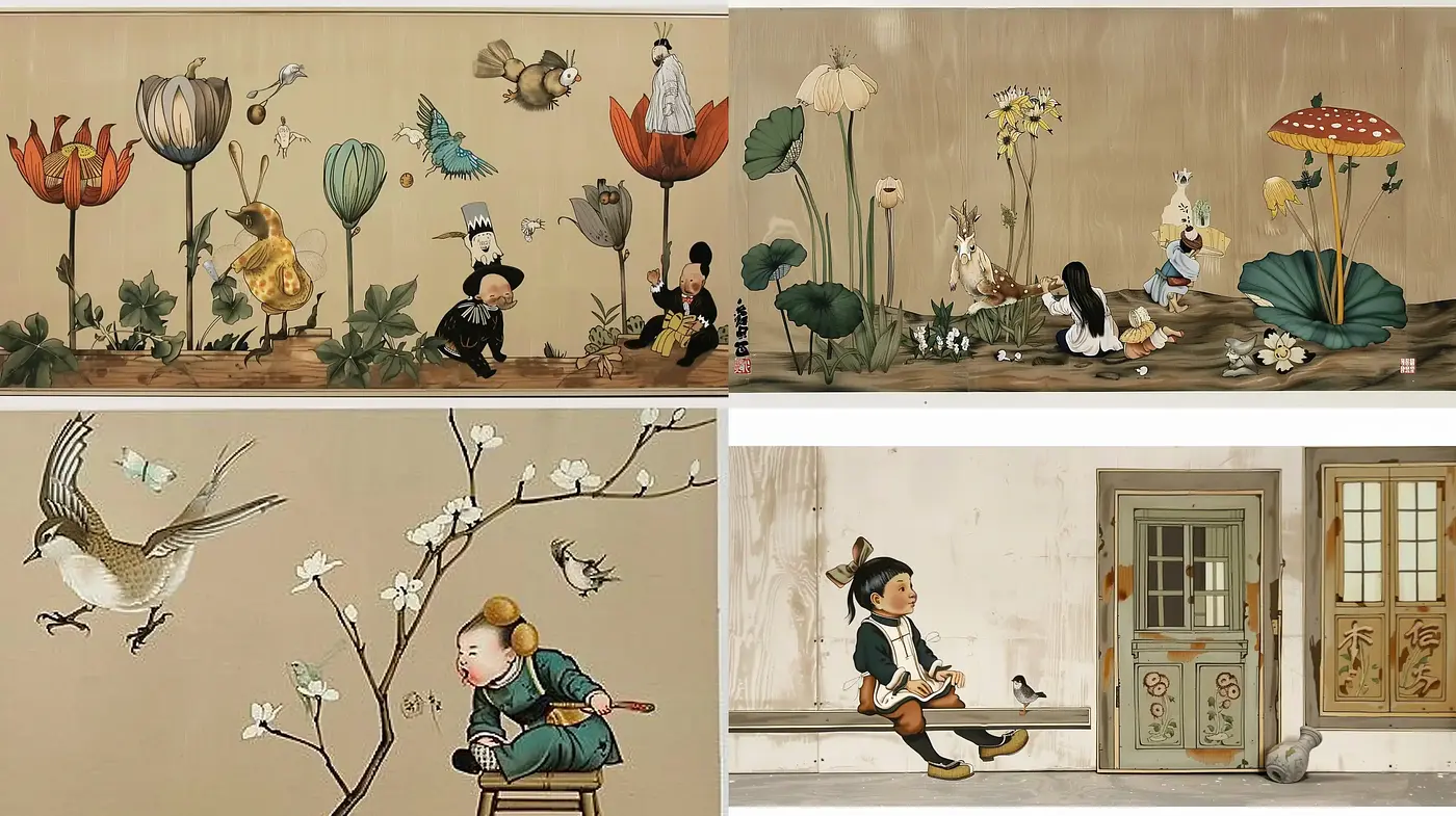 Ephemeral Whimsy: A Fusion of Vintage Asiatic Illustration and Magical Realism - Midjourney sref style