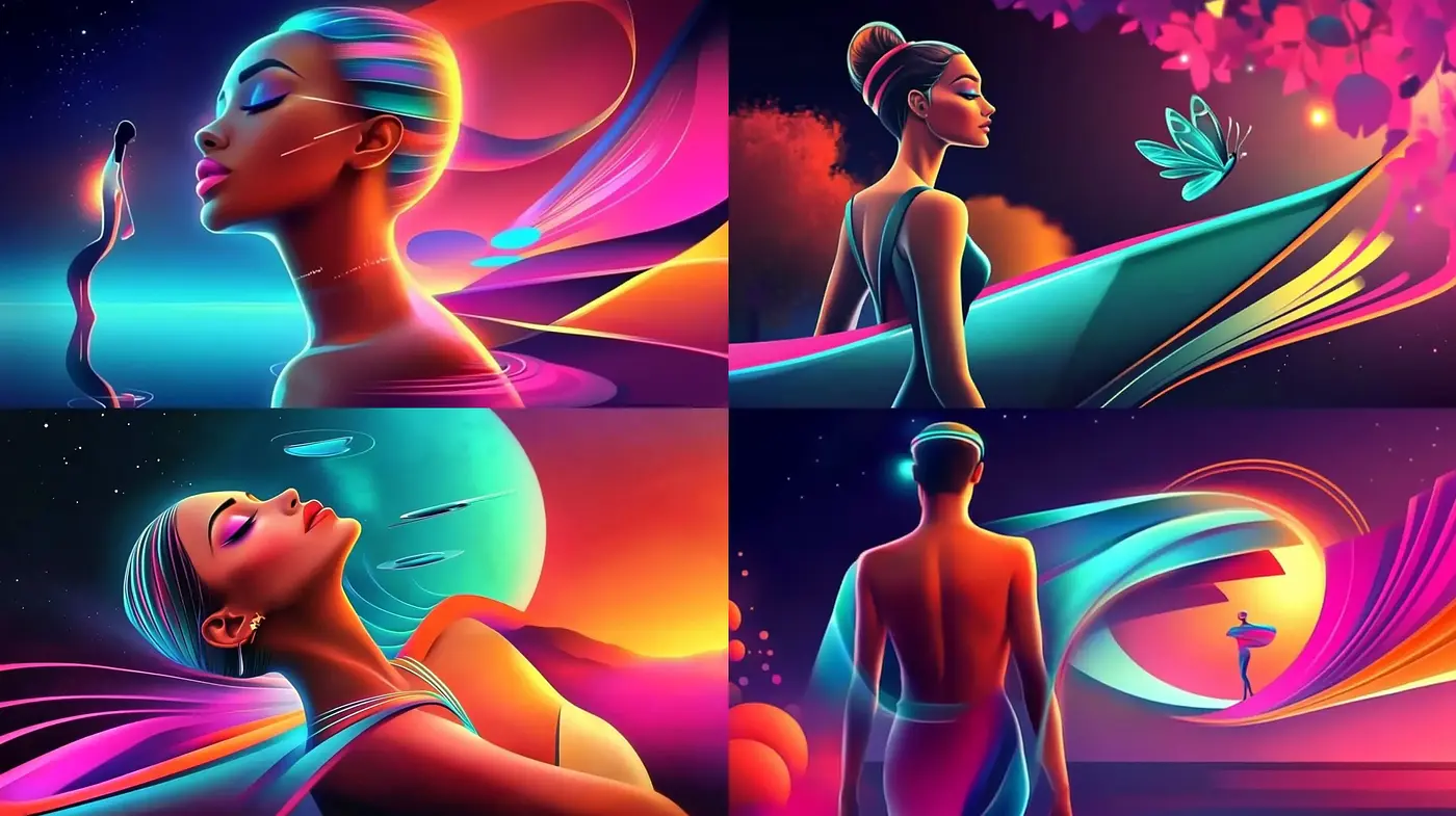 Luminous Dreamscape of Fluid Shapes and Saturated Hues - Midjourney sref style