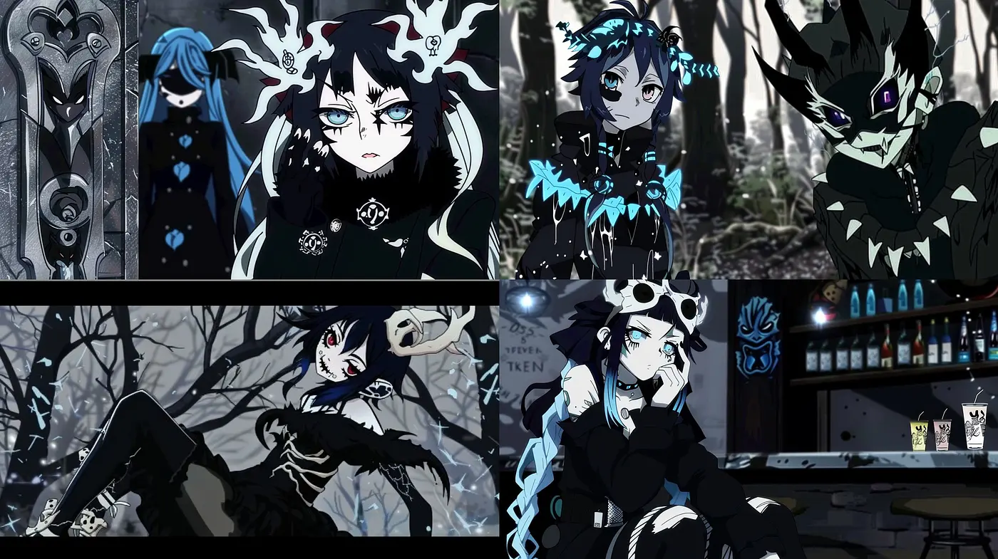 Monochromatic Elegance with a Splash of Cyan: A Study in Anime-Inspired Stylistic Consistency - Midjourney sref style