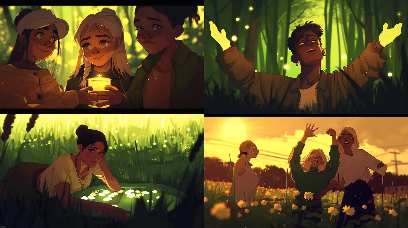 Sunset Hues and Enigmatic Moods: A Harmonious Fusion of Warmth and Whimsy in Illustrative Art - Midjourney sref style