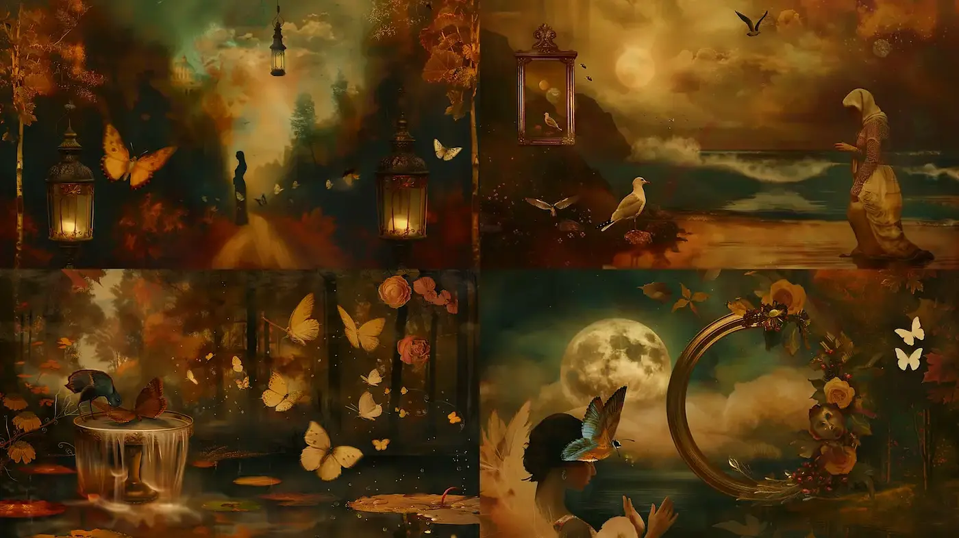 Enchanting Dreamscape with Nature and Mystical Elements - Midjourney sref style