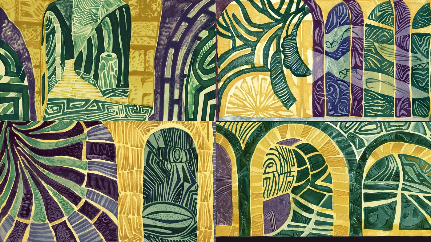 Harmonious Tapestry of Stylized Botanical Forms in Art Nouveau Motifs - Midjourney sref style