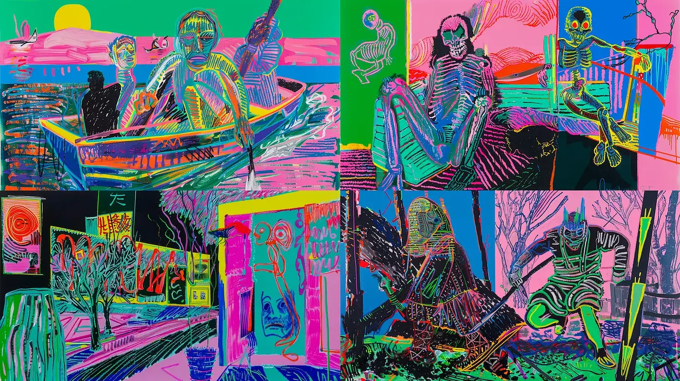 Vibrant and Surreal Expression with Neon Influences - Midjourney sref style