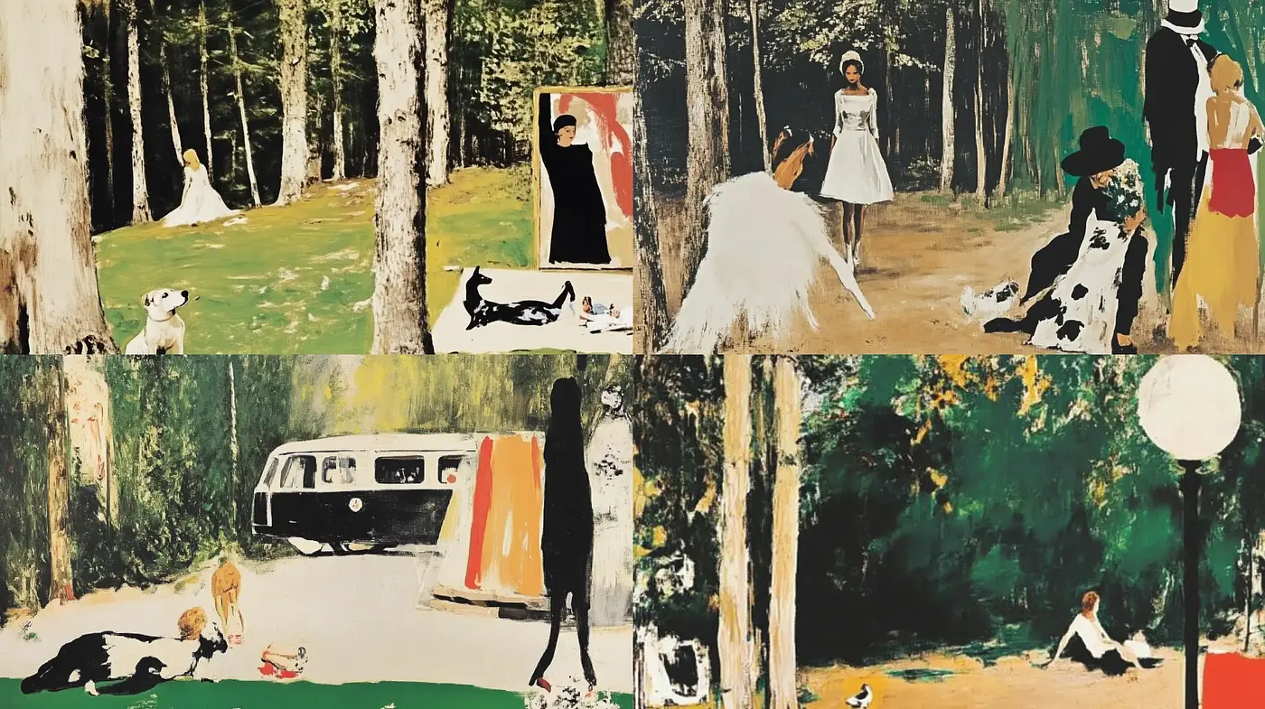 Enigmatic Forest Gatherings: A Fusion of Vintage and Modern Aesthetics - Midjourney sref style