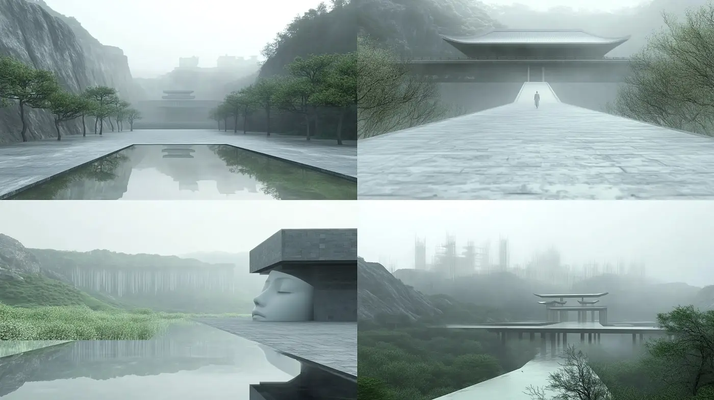 Serene Monochromatic Landscapes with a Mystical Essence - Midjourney sref style