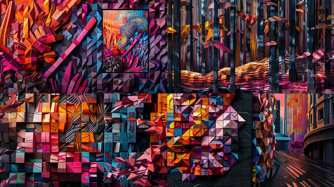 Kaleidoscopic Collage of Saturated Tones - Midjourney sref style