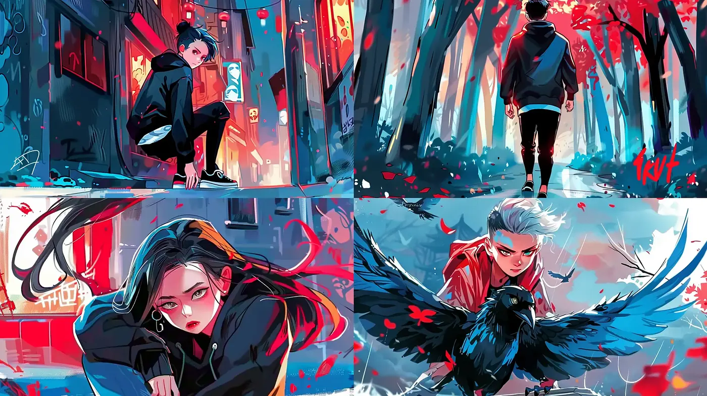 Dynamic Anime-Inspired Brushstrokes with Vivid Contrasting Colors - Midjourney sref style