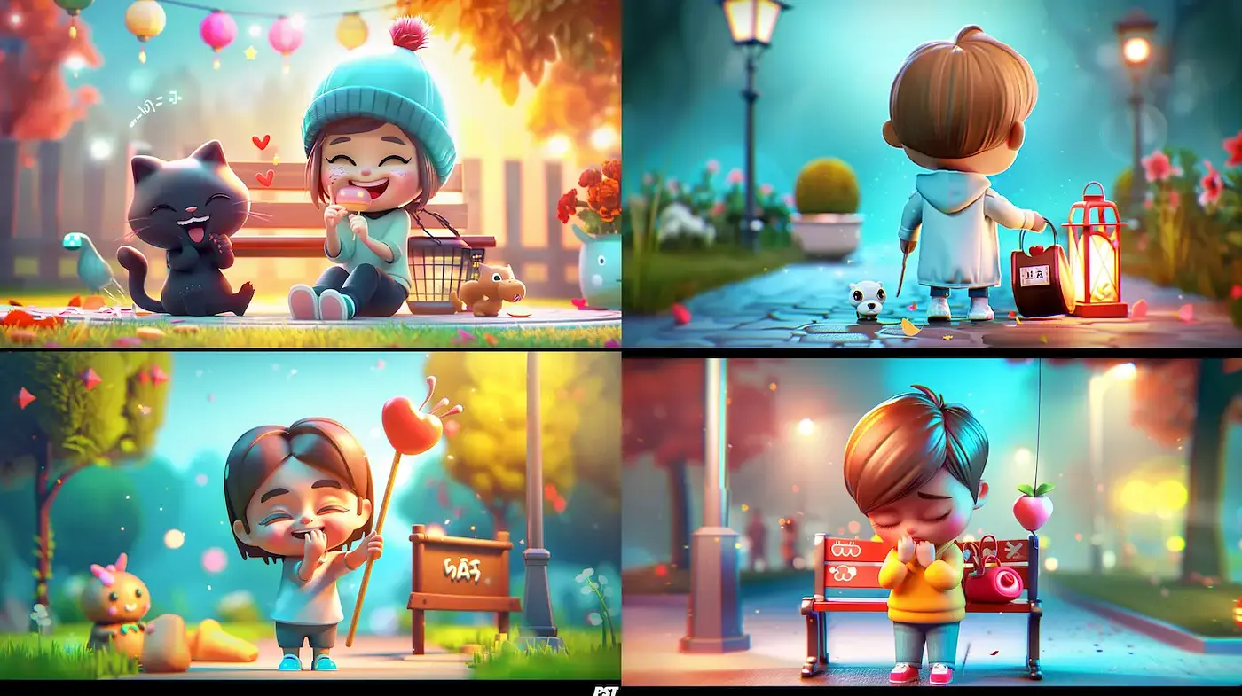 Whimsical and Playful Illustrations with Soft Focus and Vibrant Colors - Midjourney sref style