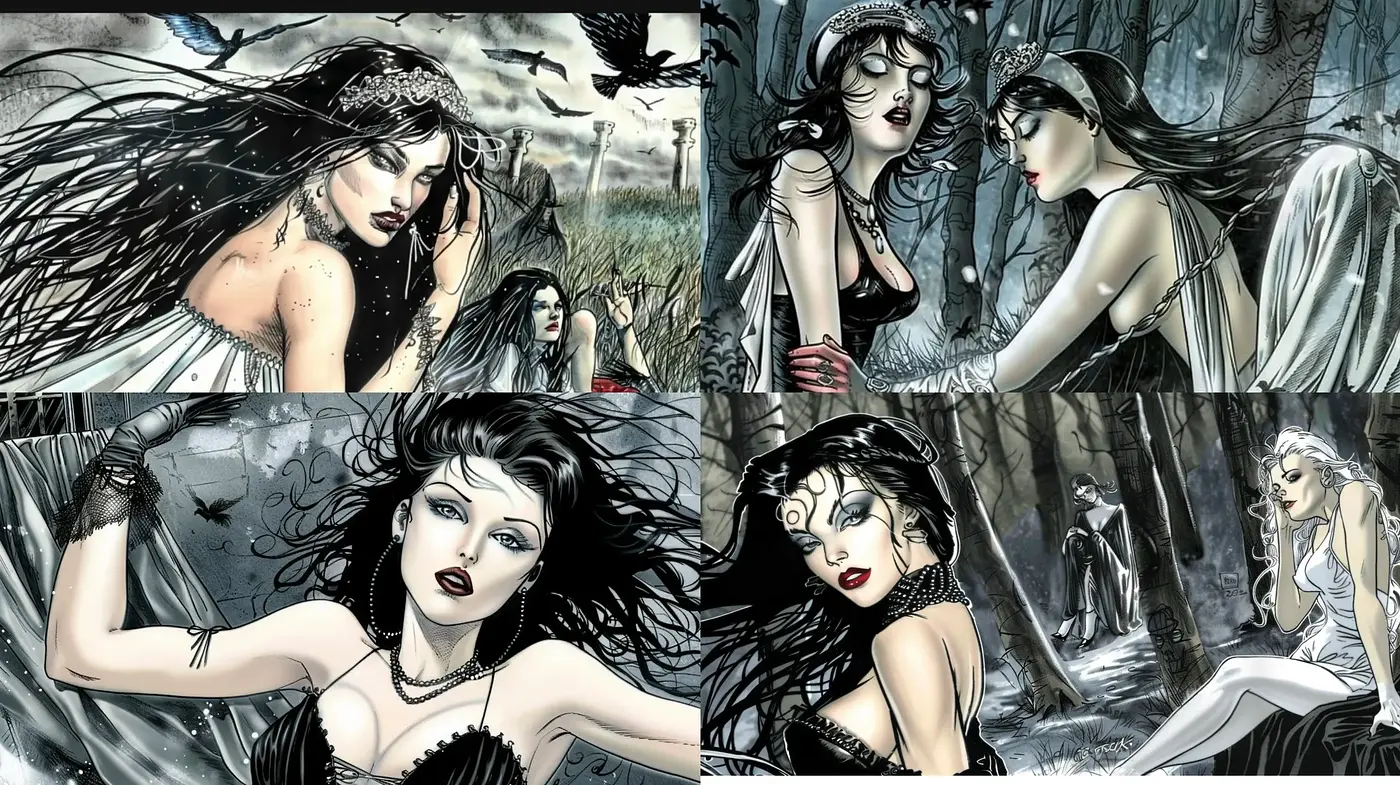 Ethereal Gothic Fantasy in Monochromatic Hues - Midjourney sref style