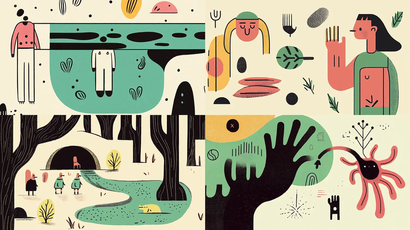Whimsical Nature in Mid-Century Modern Illustrative Style - Midjourney sref style