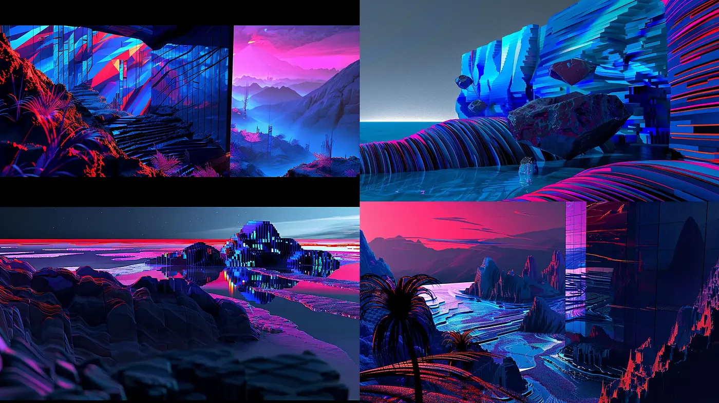 Neon Dystopia: A Synthesis of Cyberpunk Aesthetics and Luminous Vistas - Midjourney sref style