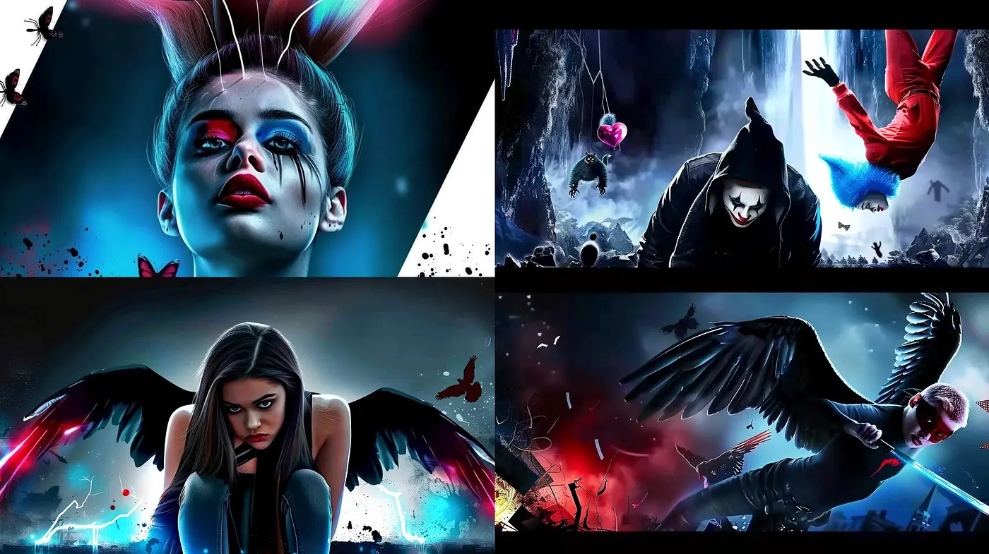 Stylized Cinematic Drama of Dynamic Contrasts: Exploring a Fusion of Surrealism and Digital Art - Midjourney sref style