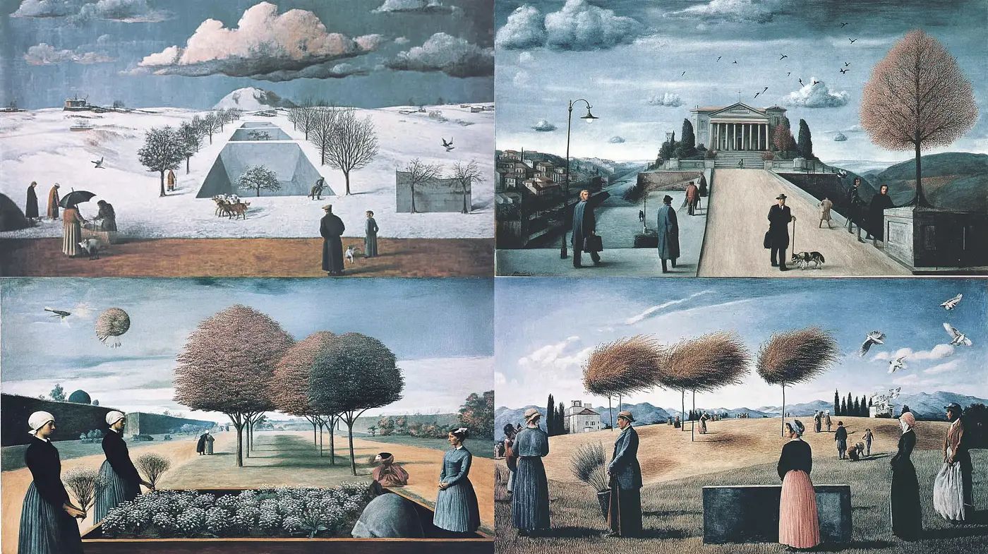 Surrealistic and Symbolic Landscapes with a Dreamlike Quality - Midjourney sref style