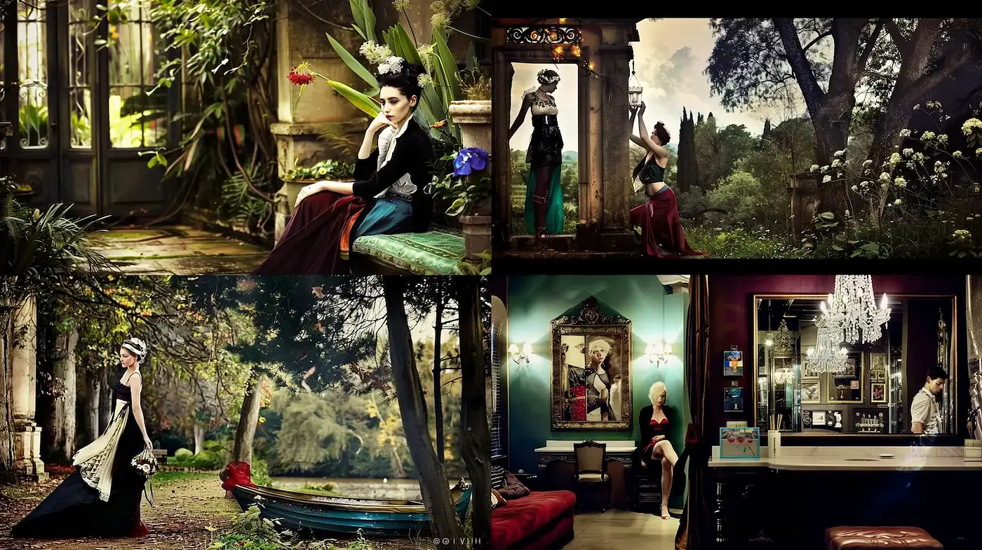 Elegantly Enigmatic Aesthetics with a Touch of Nature - Midjourney sref style