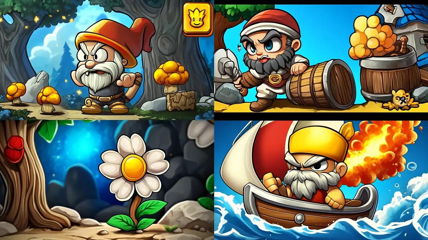 Whimsical Fantasy Gnomes in Vibrant Cartoon Style - Midjourney sref style