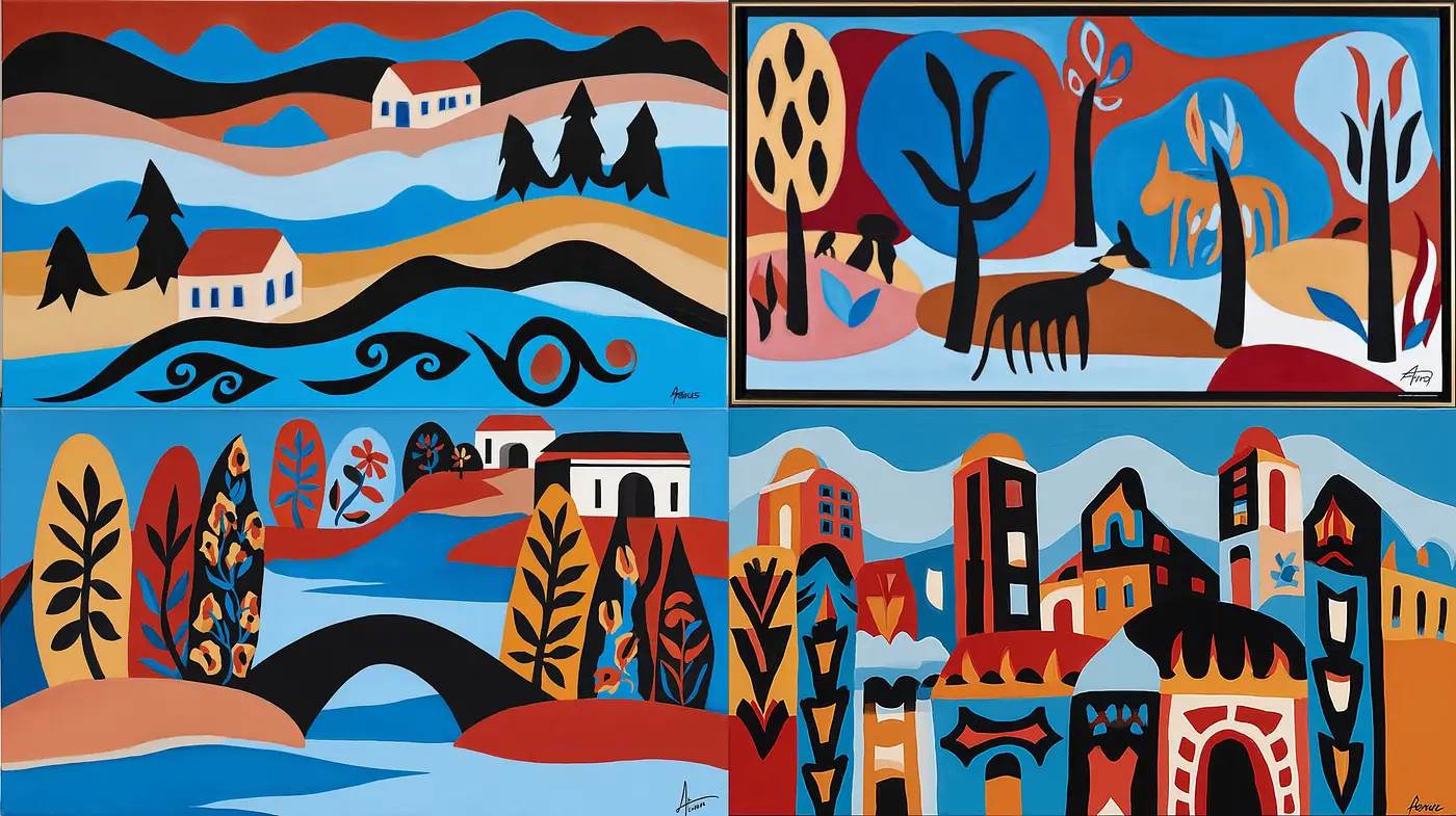 Colorful and Bold Folk Art with Geometric Elements - Midjourney sref style