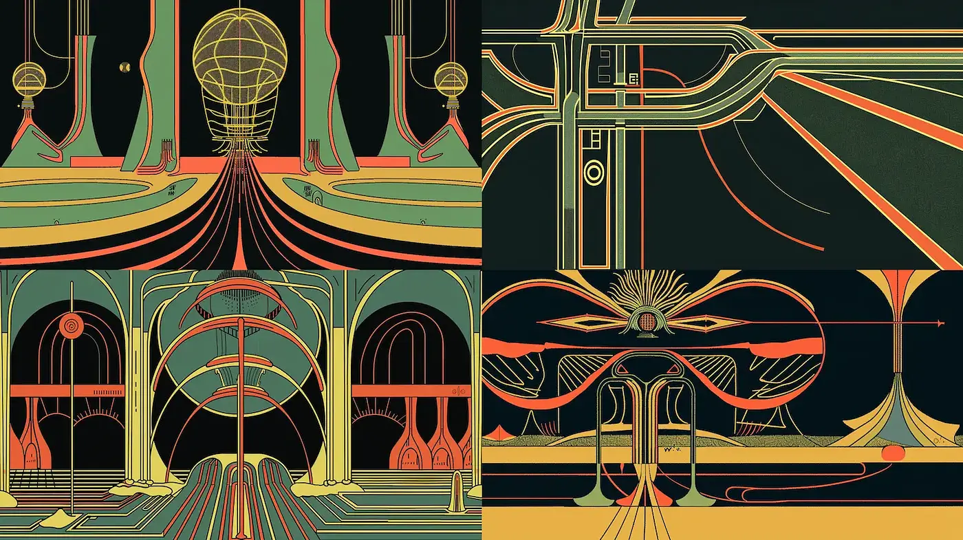 Futuristic Abstract Symmetry with Retro Aesthetics - Midjourney sref style