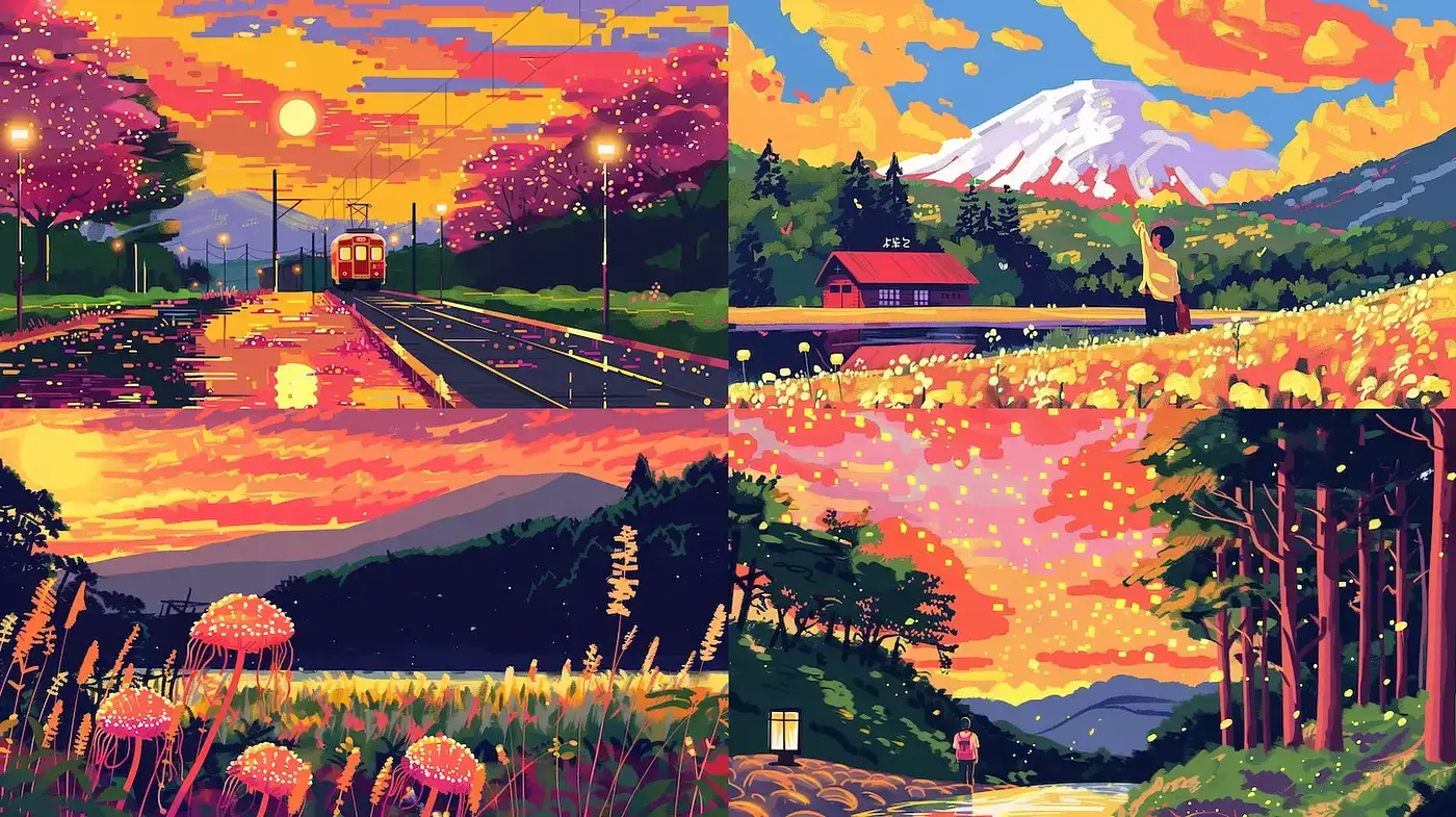 Vibrant and Dreamy Landscapes with a Warm Color Palette - Midjourney sref style