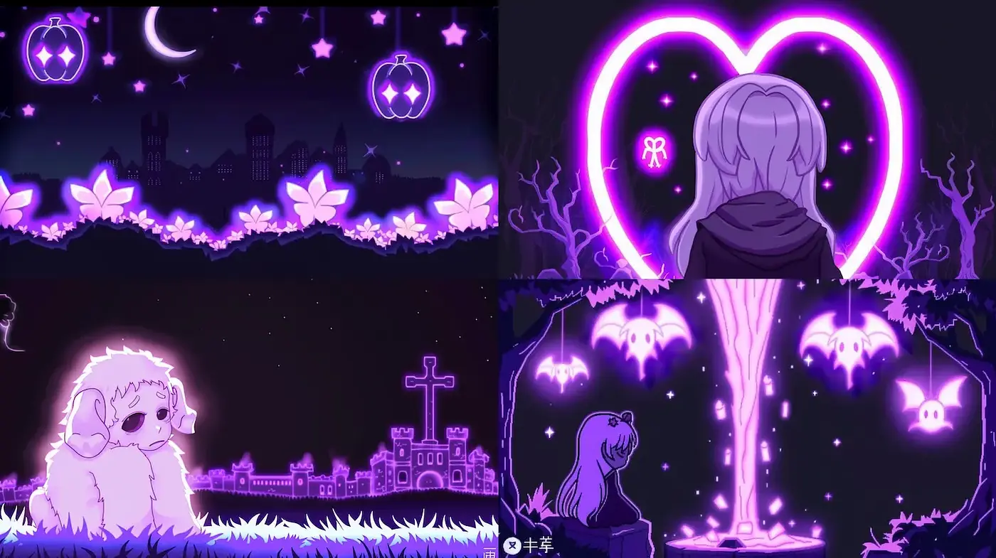Whimsical, Ethereal Dreamscapes with a Neon Glow and Mystical Vibe - Midjourney sref style