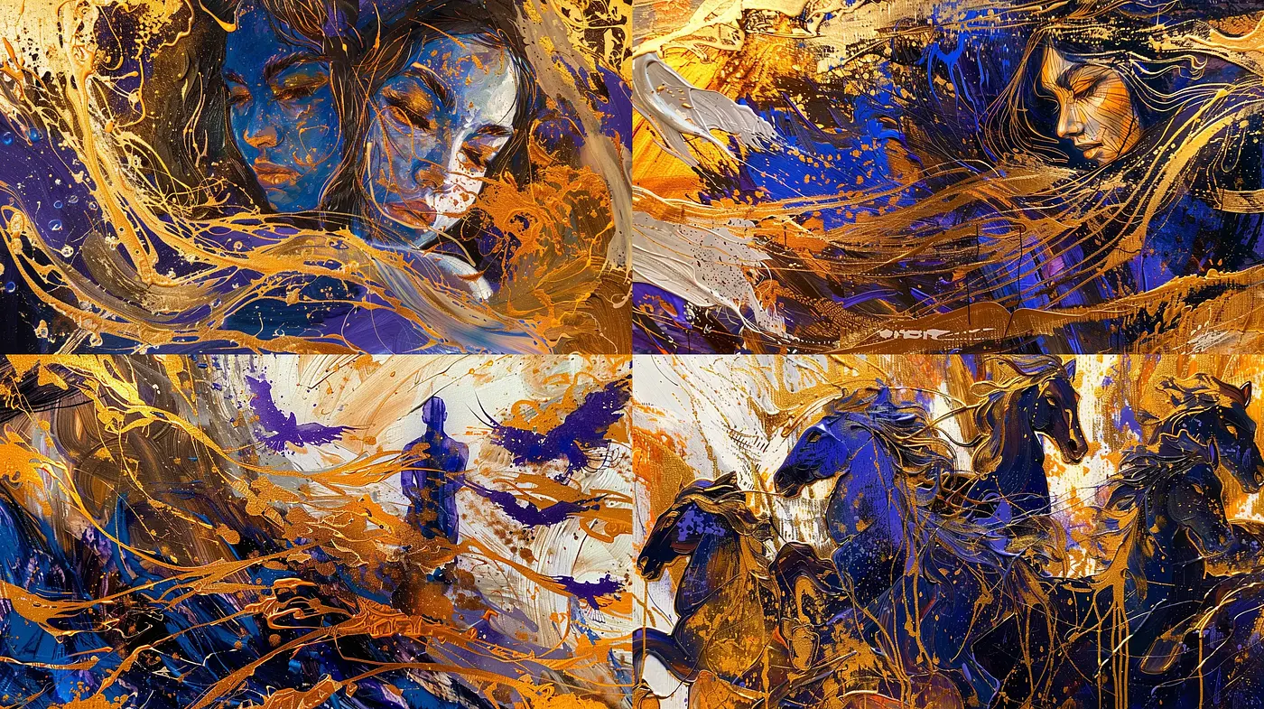 Ethereal Whirls of Golden Hues and Flowing Forms - Midjourney sref style
