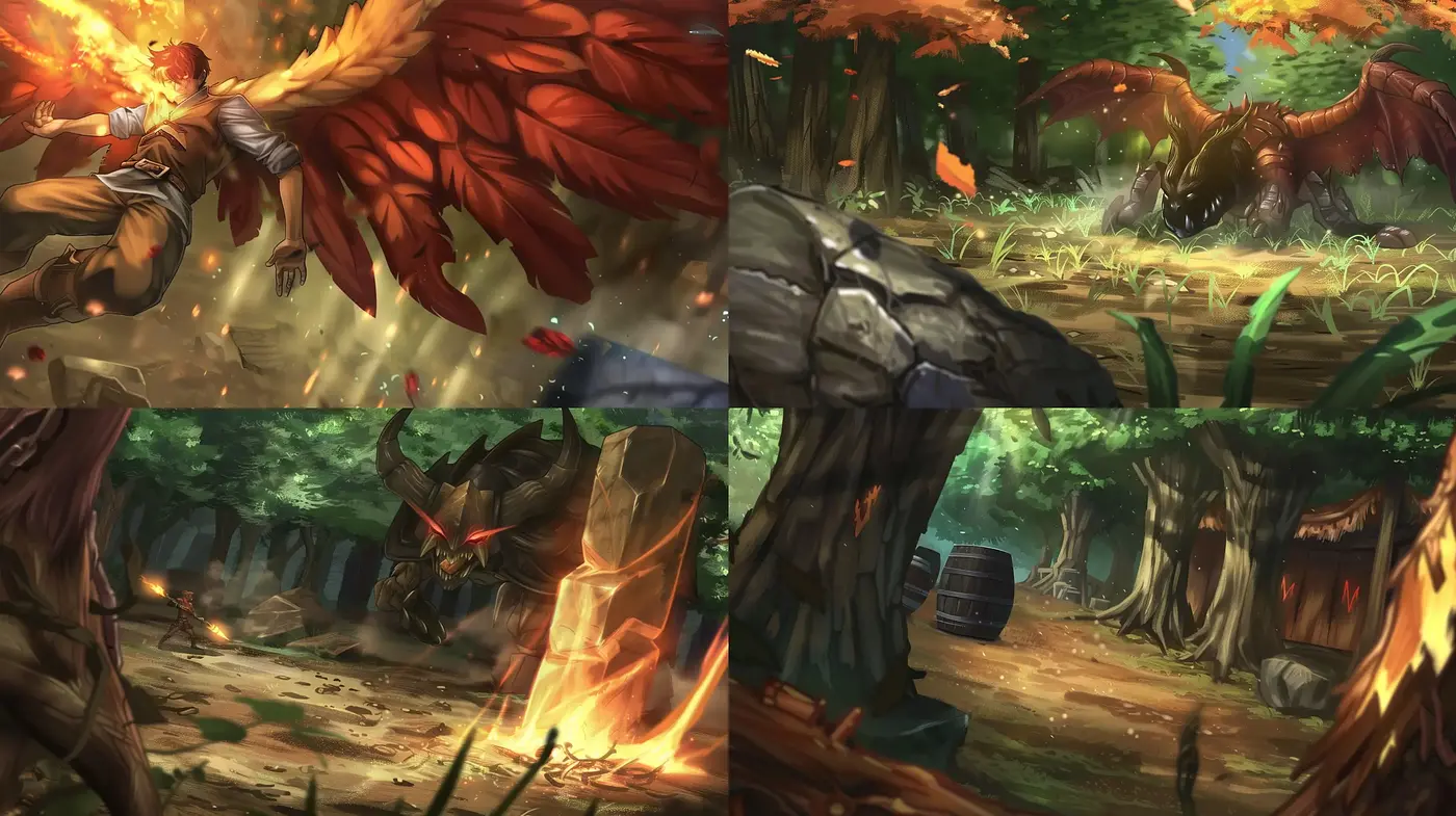 Mystical Forest Scape with Mythical Creatures in a Vivid Storybook Illustration Style - Midjourney sref style