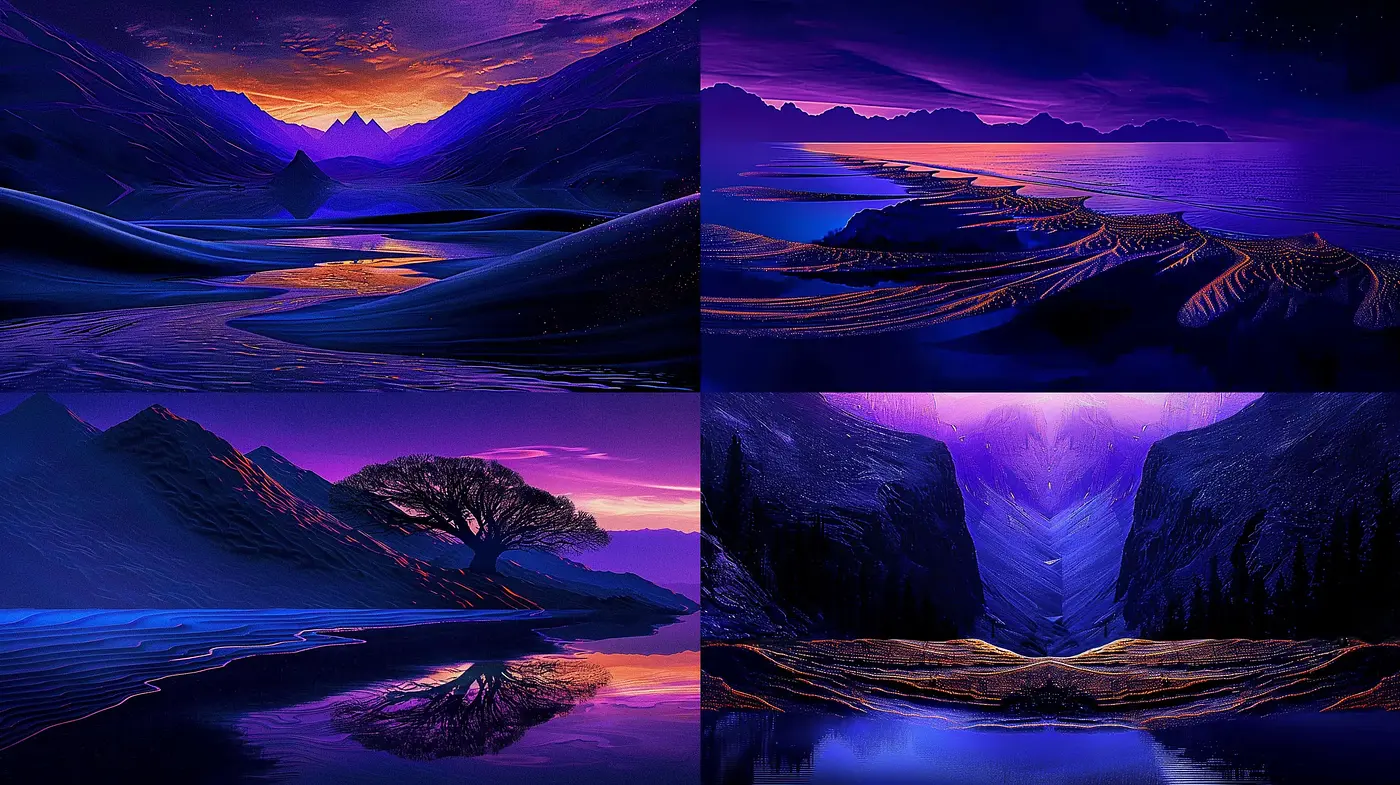 Luminous Nocturne: A Serene Symphony of Purples in Surreal Landscapes - Midjourney sref style