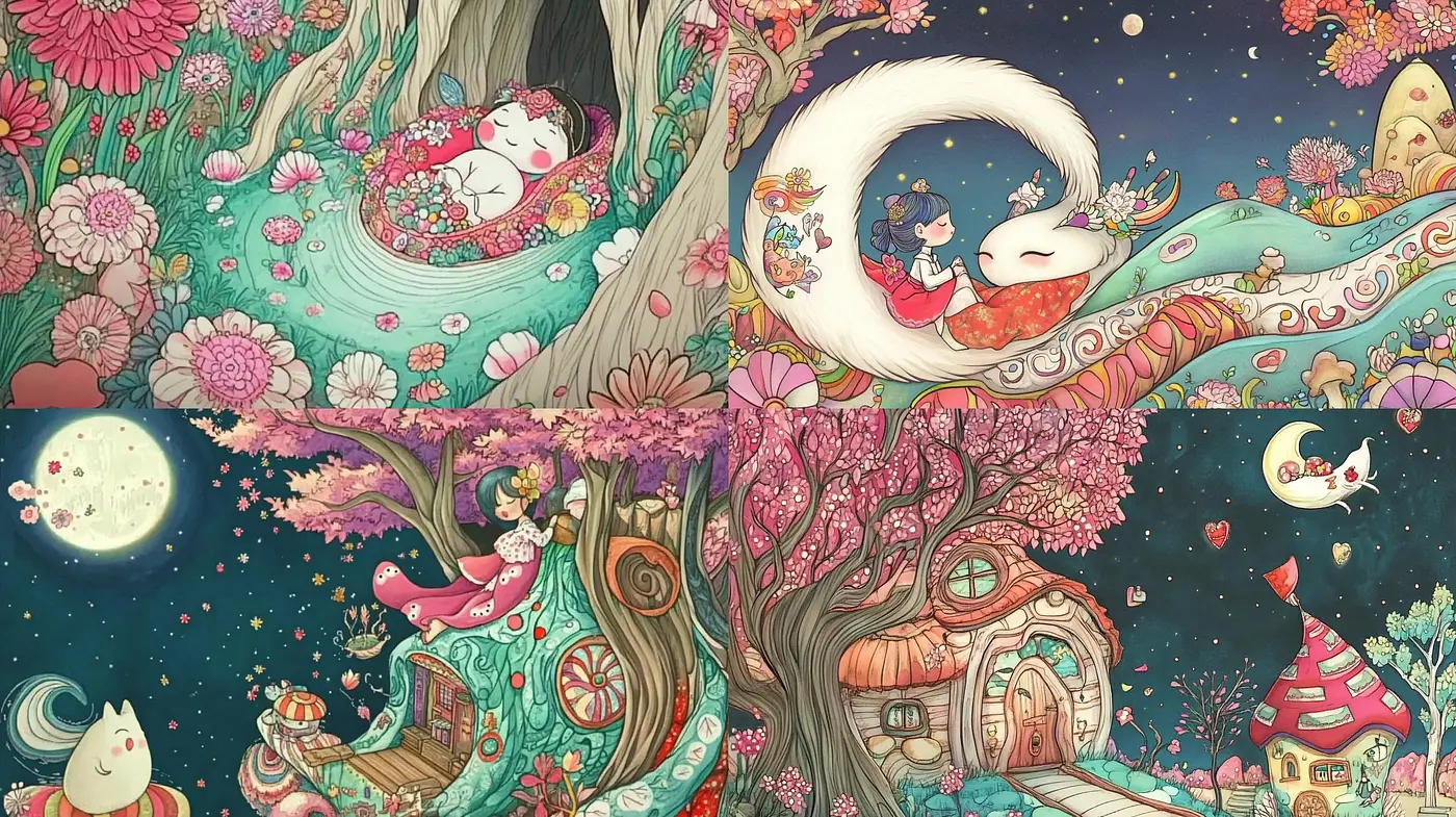 Enchanted Whimsical Dreamscape Illustrations - Midjourney sref style