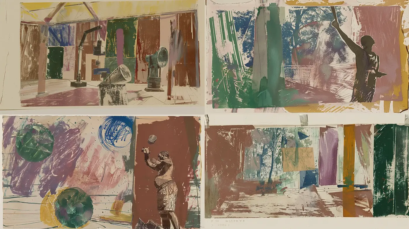 Abstract Expressionist Synthesis with a Vintage Patina - Midjourney sref style