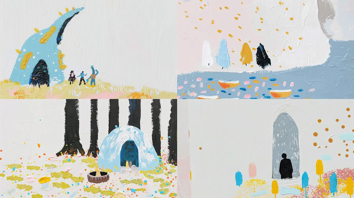 Whimsical Brushwork and Pastel Dreams: A Serene Montage of Painted Scenes - Midjourney sref style
