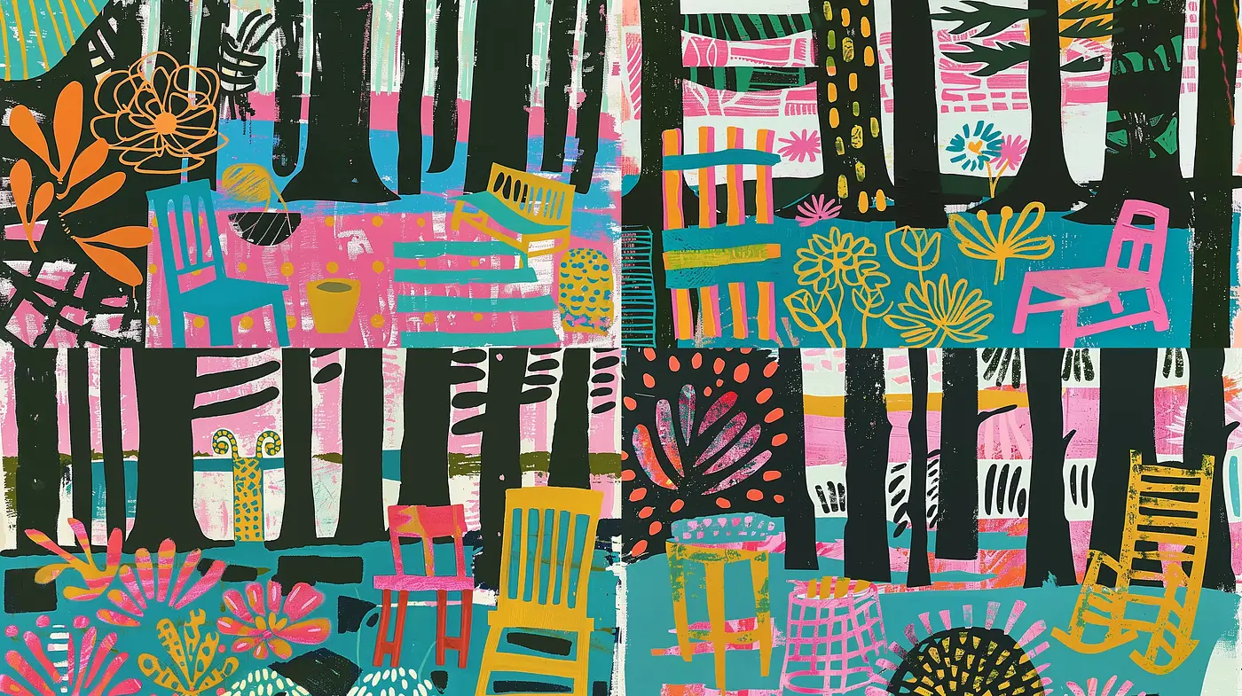Eclectic Chair and Flora Fusion in Expressive Abstract Patterns - Midjourney sref style