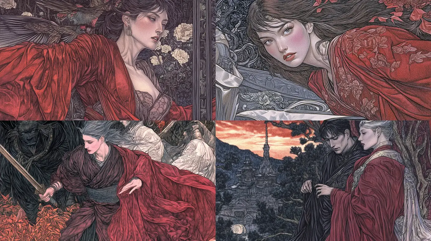 Intricate Tapestry of Edo-Inspired Narrative Artistry - Midjourney sref style