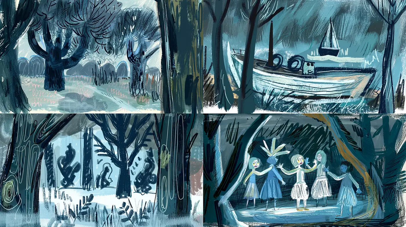 Moody Expressionist Brushstrokes in Enigmatic Blue Hues - Midjourney sref style