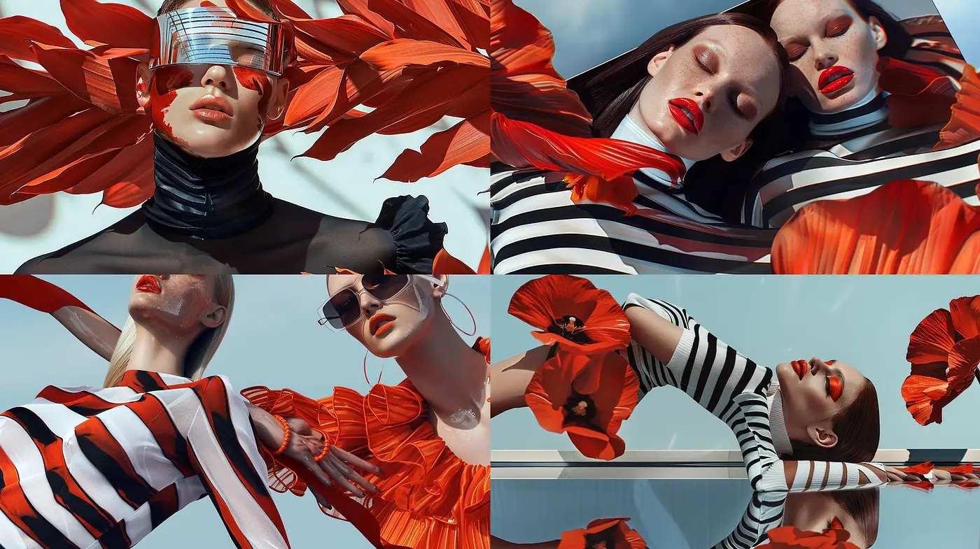 Radiant Futurism Meets Organic Movement in Striped Ensemble - Midjourney sref style