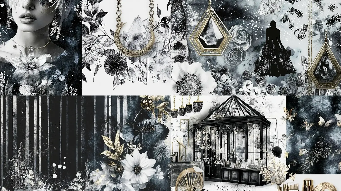 Monochrome Floral Dreamscape with Surrealist Overtones - Midjourney sref style