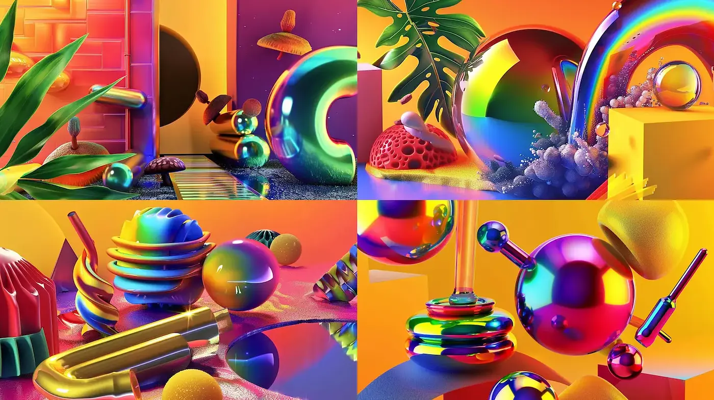 Vibrant and Playful 3D Abstract Still Life with a Modern aesthetic - Midjourney sref style