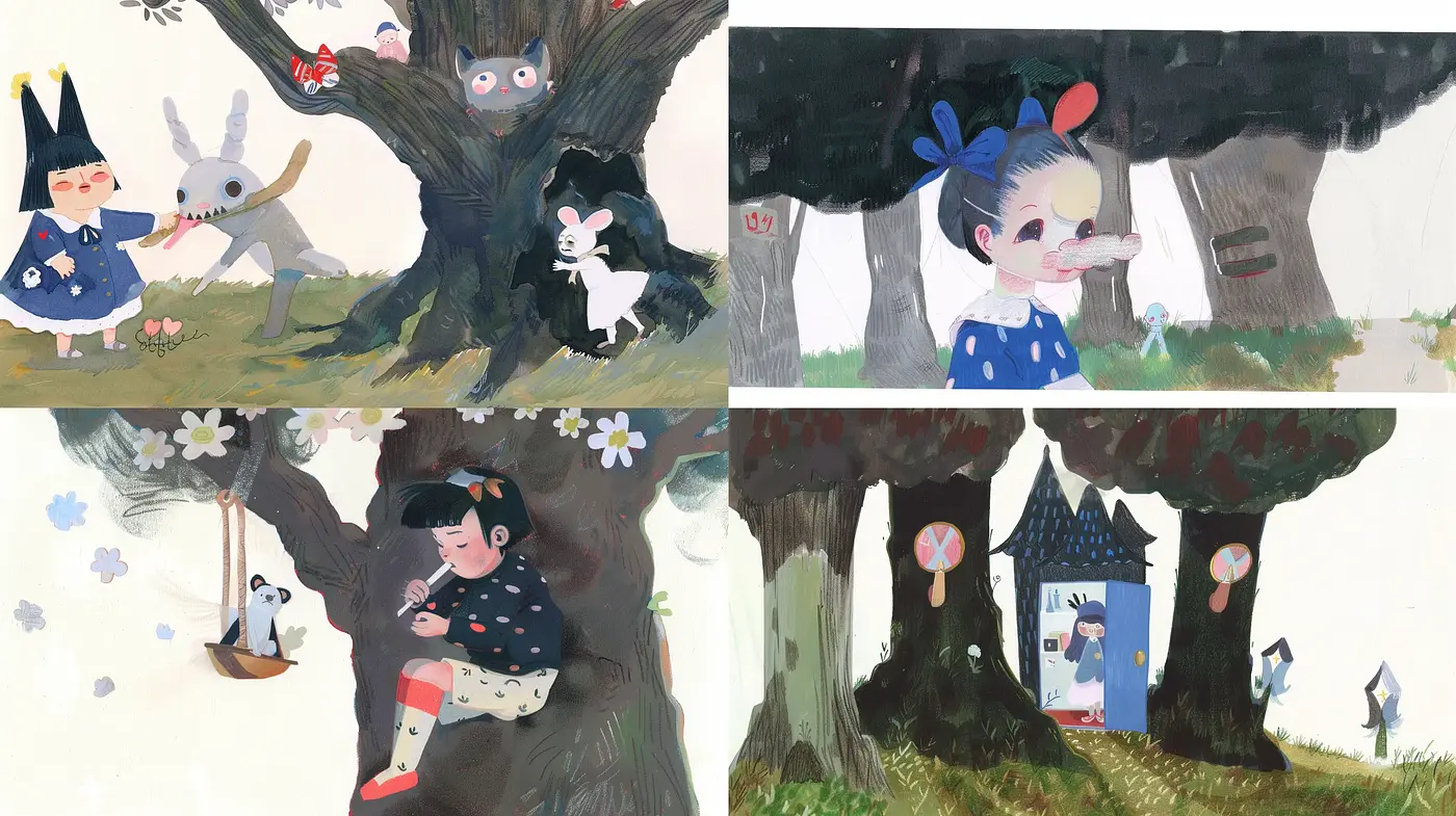 Whimsical Storybook Illustrations with a Dreamy Essence - Midjourney sref style