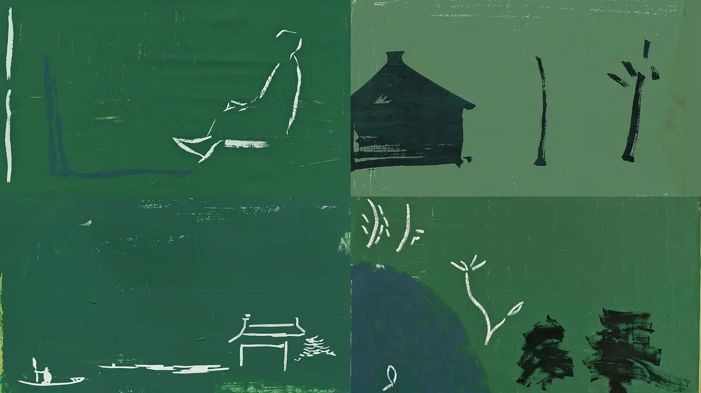 Abstract Silhouettes in Monochromatic Green: A Study in Simplified Representation - Midjourney sref style