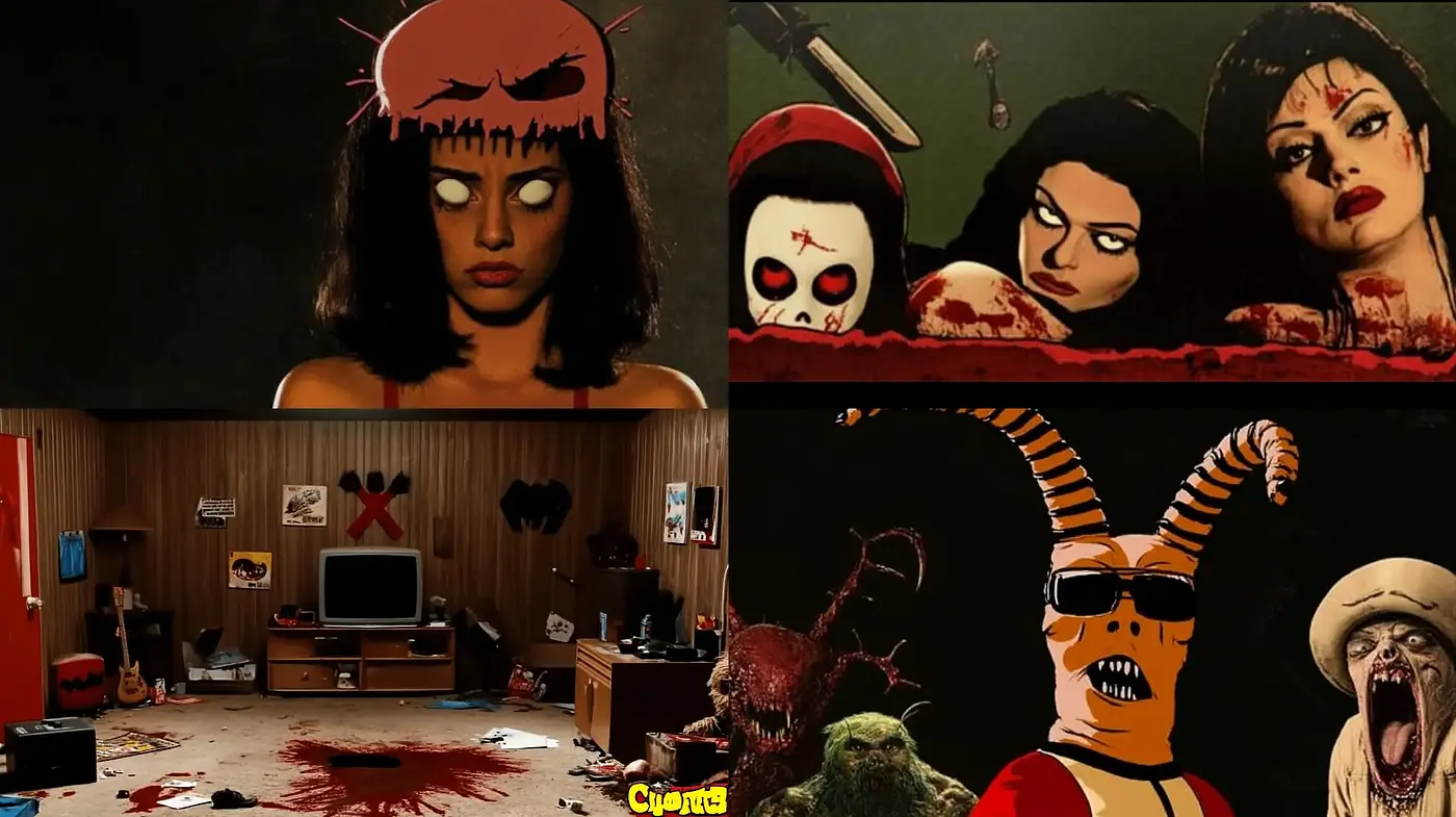 Darkly Whimsical Comic-Horror Fusion Aesthetic - Midjourney sref style
