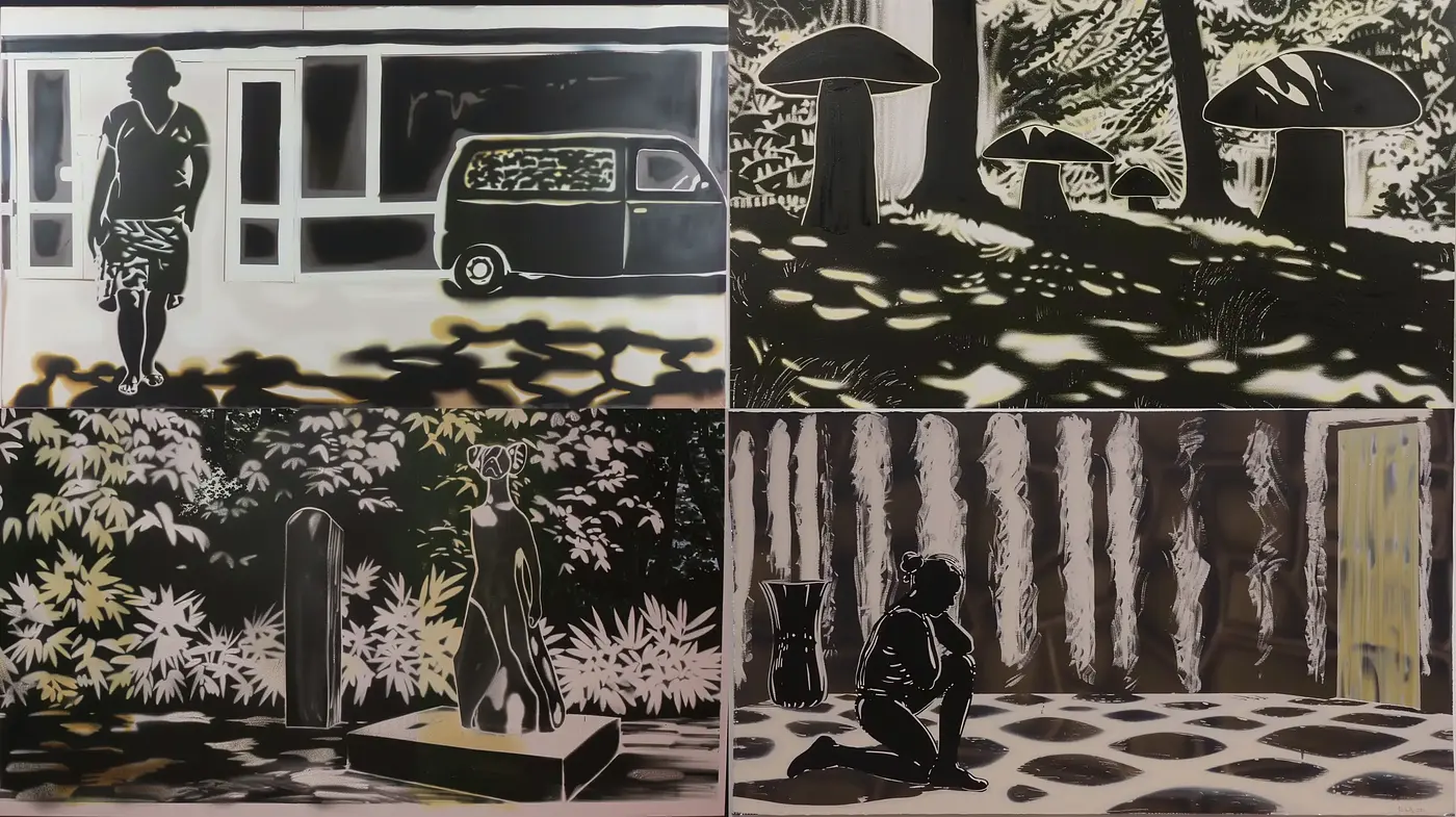 Monochromatic Nocturne: A Study in Stark Contrast and Silhouette - Midjourney sref style
