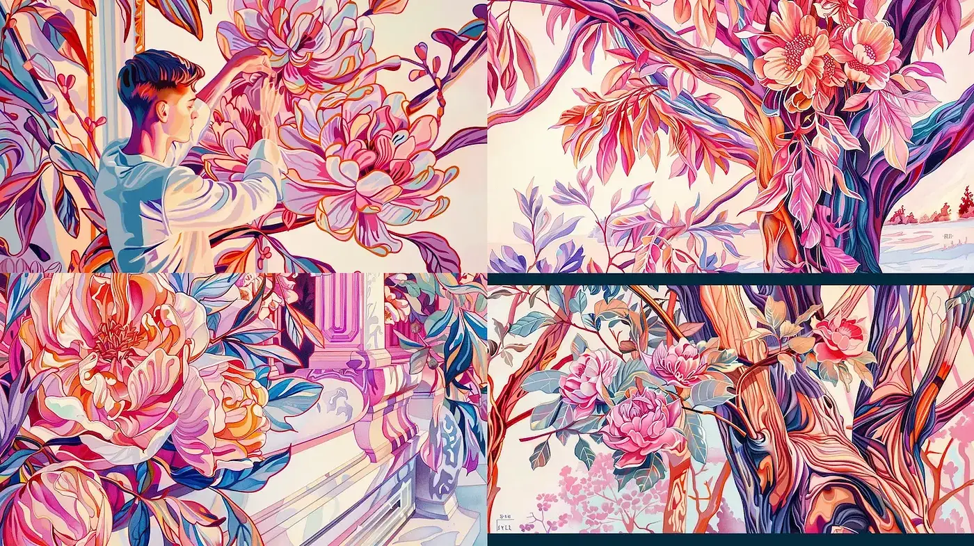 Vibrant Floral Surrealism with a Harmony of Colors - Midjourney sref style