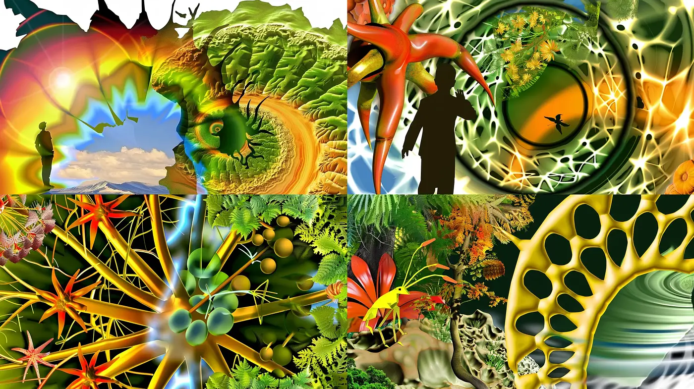 Psychedelic Natural Fusion with Fractal Elements - Midjourney sref style