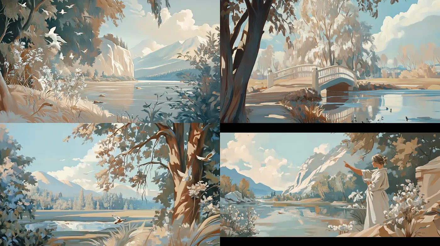 Tranquil and Harmonious Landscape Imagery with Atmospheric Effects - Midjourney sref style