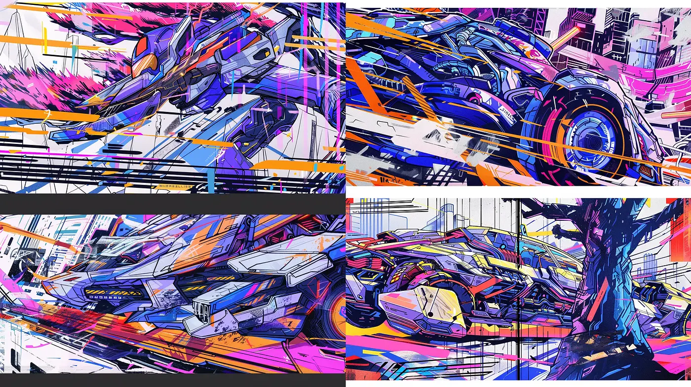 Dynamic Futuristic Abstraction in Vivid Hues - Midjourney sref style