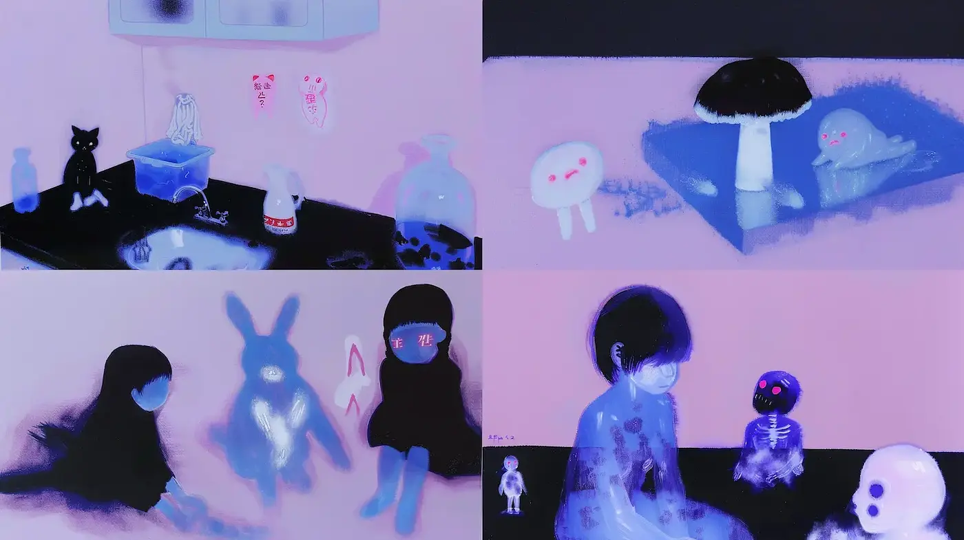 Surreal Dreamlike Aesthetic with Elements of Whimsy and Dark Undertones - Midjourney sref style
