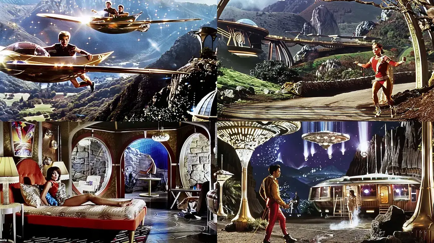 Futuristic Retro Sci-Fi with a Whimsical Touch - Midjourney sref style