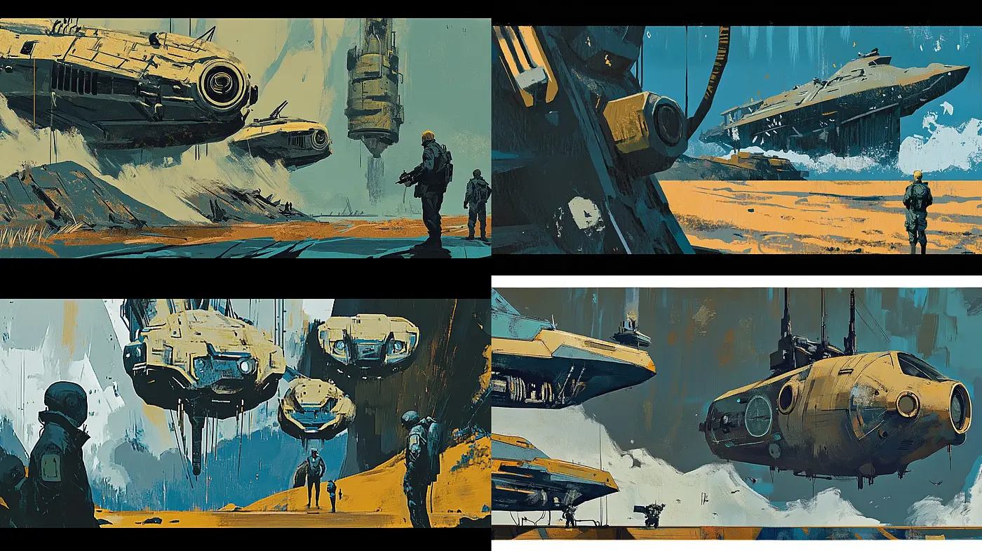 Desolate Futurescape: A Fusion of Retro Sci-Fi and Cinematic Concept Art - Midjourney sref style