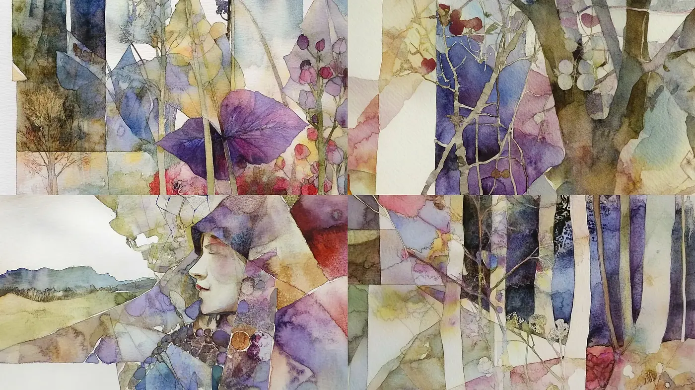 Ethereal Watercolor Dreamscapes with a Vintage Lens - Midjourney sref style