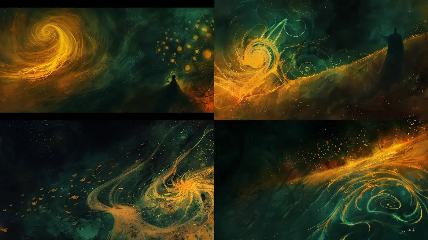 Mystical swirls of color in an ethereal dreamscape - Midjourney sref style