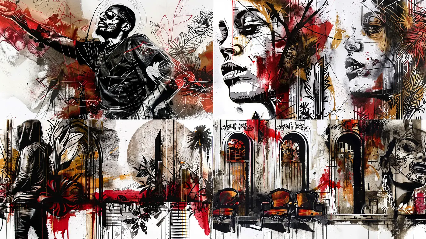 Abstract Expressionism with Urban Graffiti Overtones - Midjourney sref style